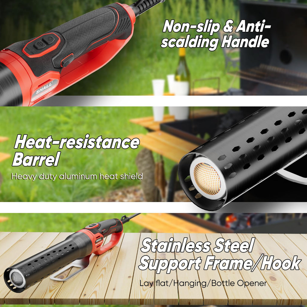 SHALL Electric Charcoal Starter Fire Lighter with Air Blower, 60S Rises to 1100℉ Chemical Free Heated for BBQ Smoker, Grill Starter, Wood Burning Fireplaces & Fire Pits | 4ft Cable