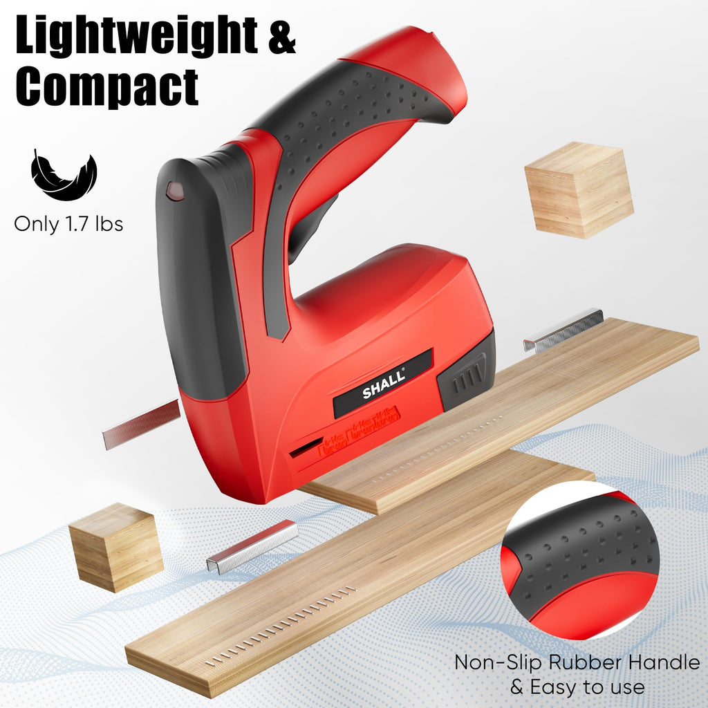 SHALL Electric Staple Gun, 3 in 1 Cordless Upholstery Stapler Nail Gun for Wood, 4V Rechargeable Brad Nailer Kit w/ 2500 Staples Nails, Staple Remover & Fast Charger for Crafts, DIY, Decoration