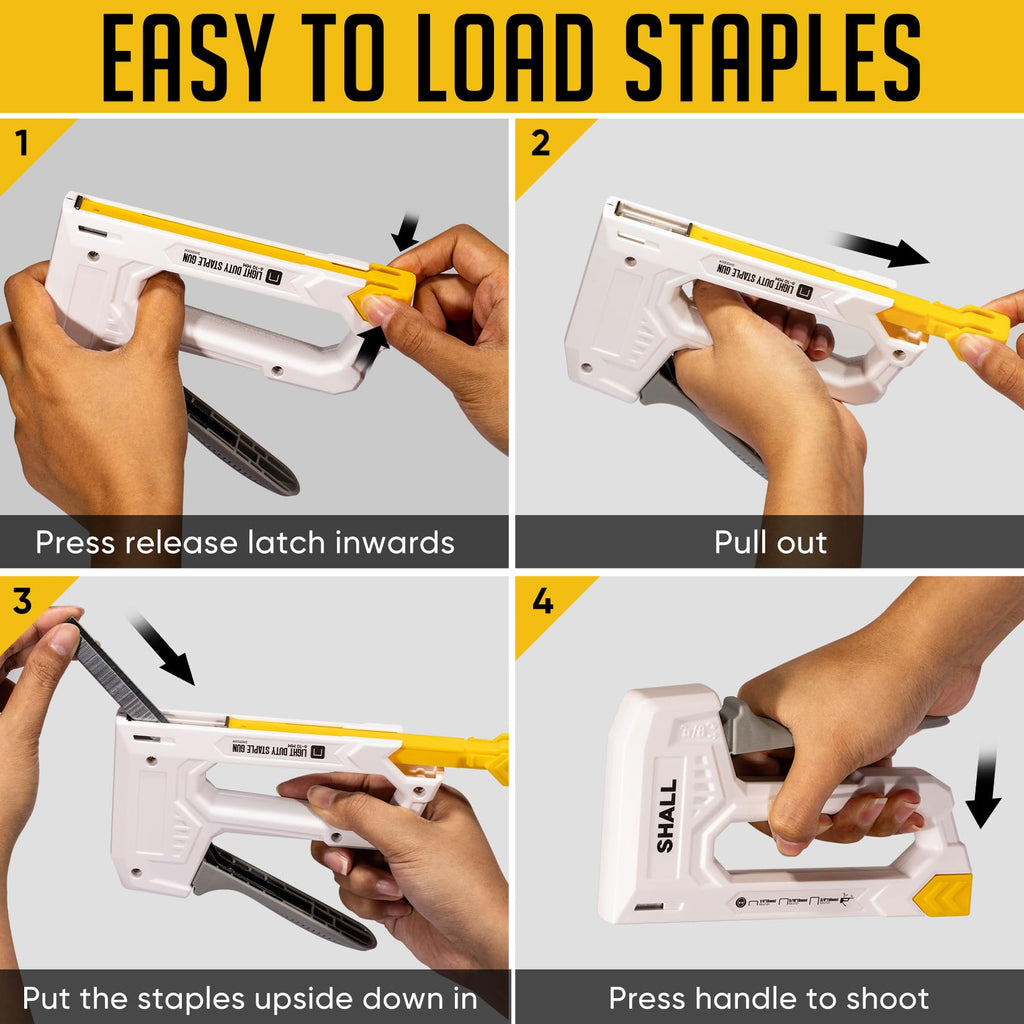 SHALL Light Duty Staple Gun for Wood - White Upholstery Staple Gun with 1600pcs JT21 Staples 1/4, 5/16, 3/8 inch and Staple Remover - Fabric Stapler Gun for Crafts, DIY, Decoration